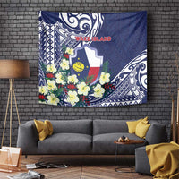 Wake Island Tapestry Tribal Pattern With Hibiscus Flowers LT05 Blue - Polynesian Pride