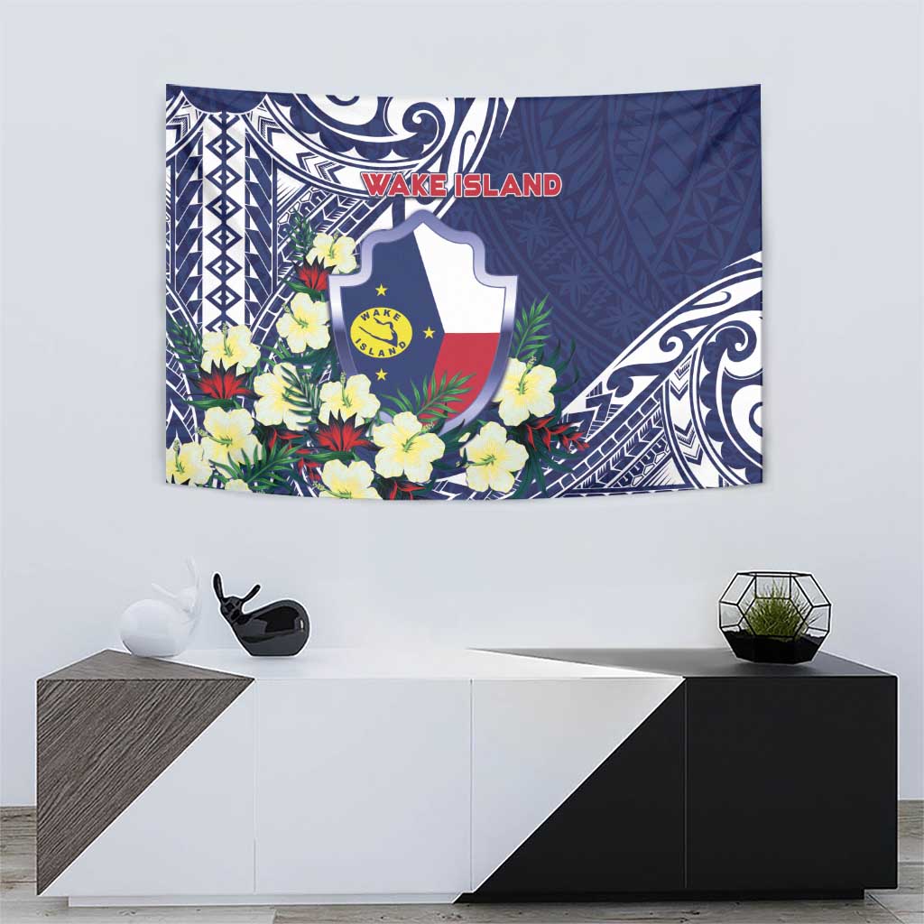Wake Island Tapestry Tribal Pattern With Hibiscus Flowers LT05 - Polynesian Pride