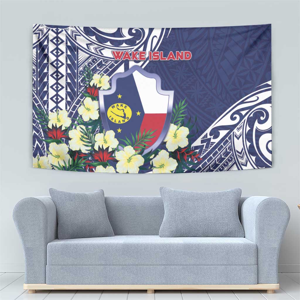 Wake Island Tapestry Tribal Pattern With Hibiscus Flowers LT05 - Polynesian Pride
