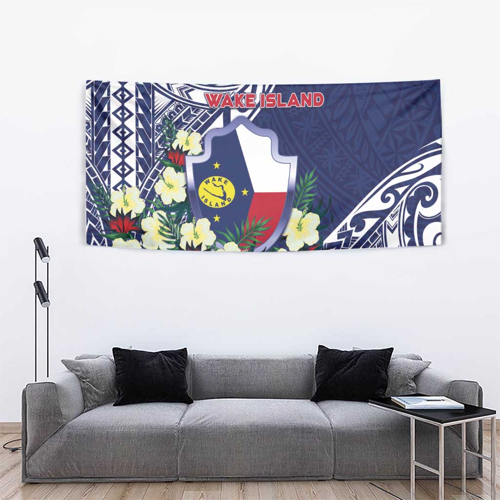 Wake Island Tapestry Tribal Pattern With Hibiscus Flowers LT05 - Polynesian Pride