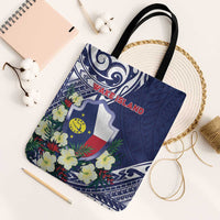 Wake Island Tote Bag Tribal Pattern With Hibiscus Flowers LT05 Black Strap One Size Blue - Polynesian Pride