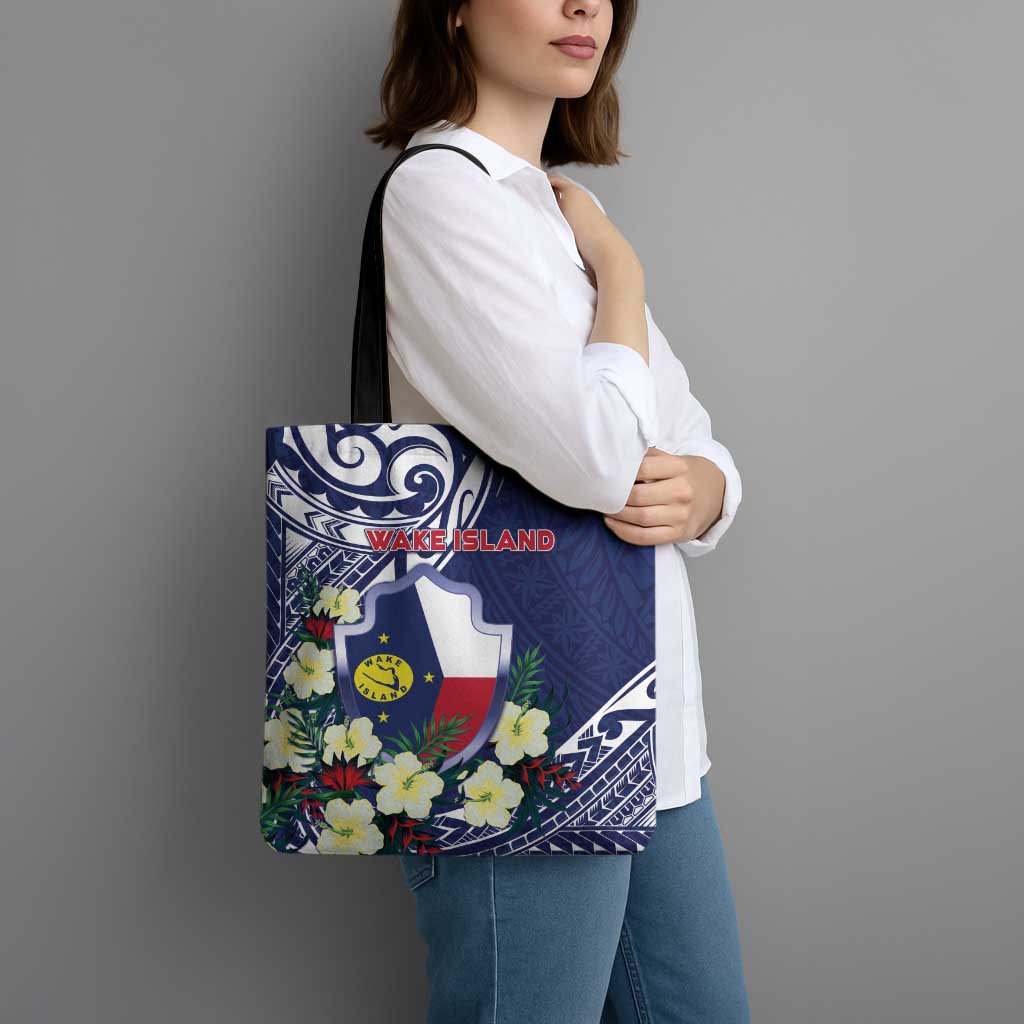 Wake Island Tote Bag Tribal Pattern With Hibiscus Flowers LT05 - Polynesian Pride
