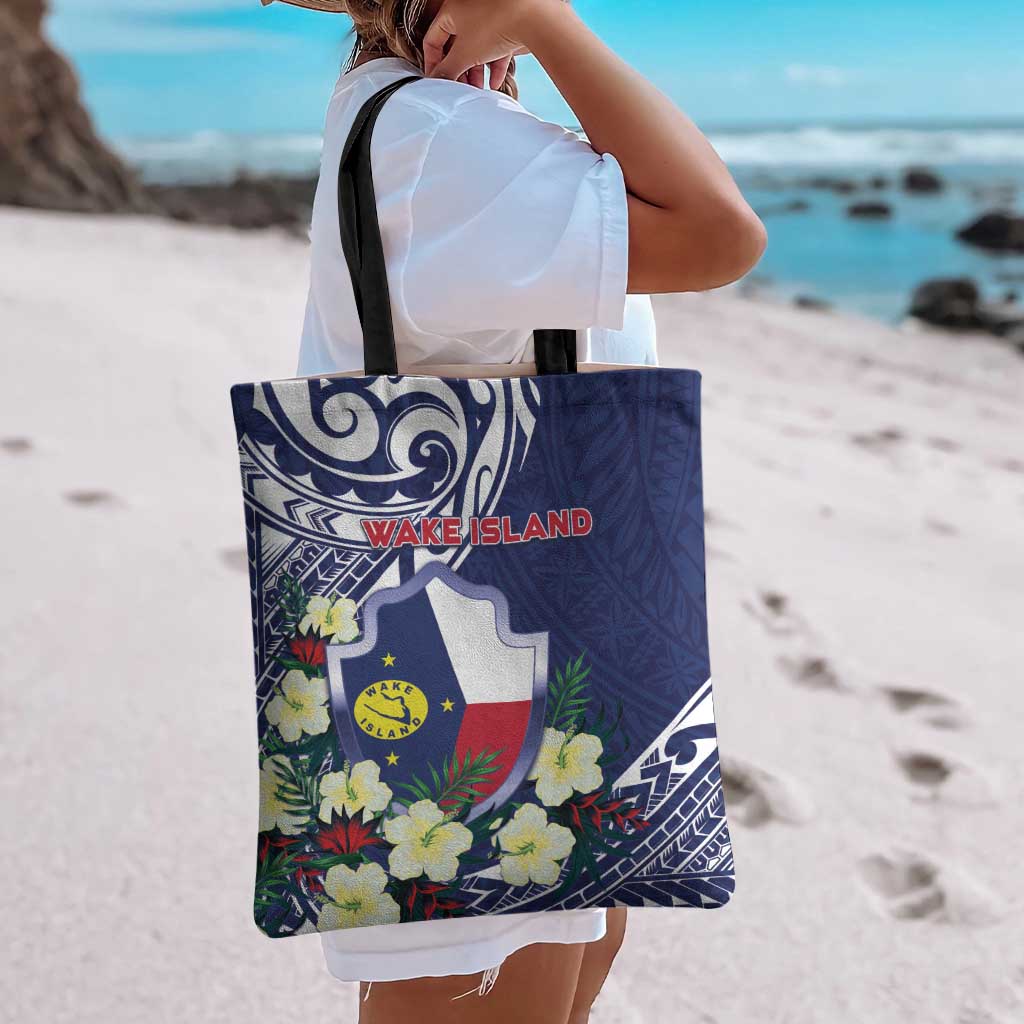 Wake Island Tote Bag Tribal Pattern With Hibiscus Flowers LT05 - Polynesian Pride