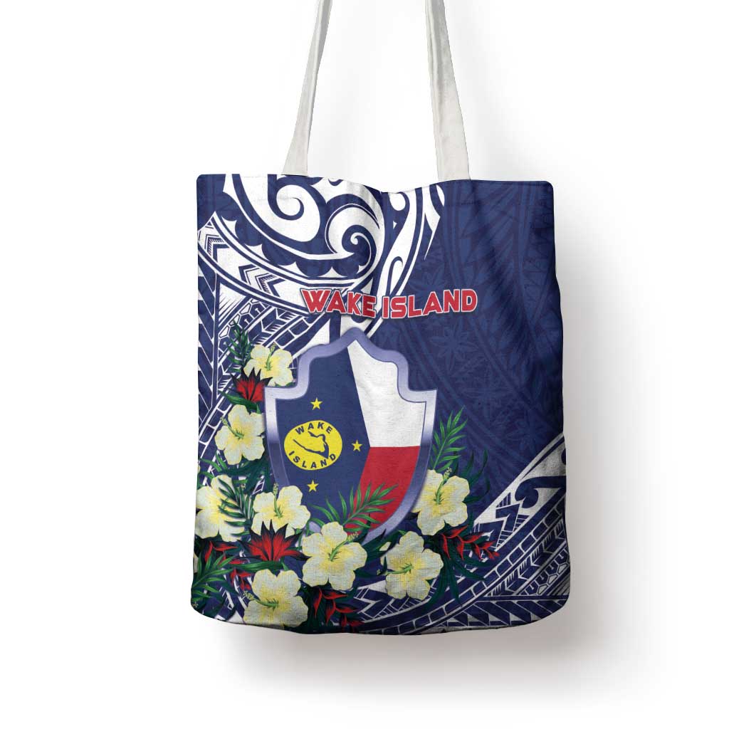 Wake Island Tote Bag Tribal Pattern With Hibiscus Flowers LT05 - Polynesian Pride