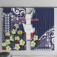 Wake Island Window Curtain Tribal Pattern With Hibiscus Flowers LT05 With Hooks Blue - Polynesian Pride