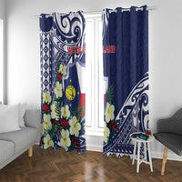 Wake Island Window Curtain Tribal Pattern With Hibiscus Flowers LT05 With Grommets Blue - Polynesian Pride
