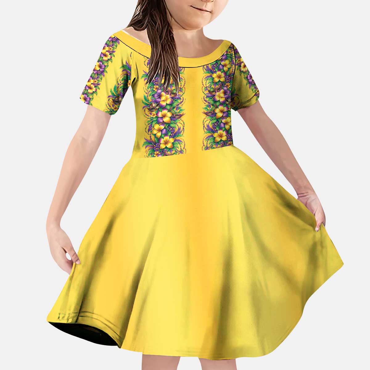 Aloha Hawaii Mardi Gras Kid Short Sleeve Dress Gold Style LT05 KID Gold - Polynesian Pride