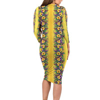 Aloha Hawaii Mardi Gras Long Sleeve Bodycon Dress Gold Style LT05 - Polynesian Pride
