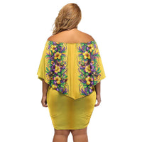 Aloha Hawaii Mardi Gras Off Shoulder Short Dress Gold Style LT05 - Polynesian Pride