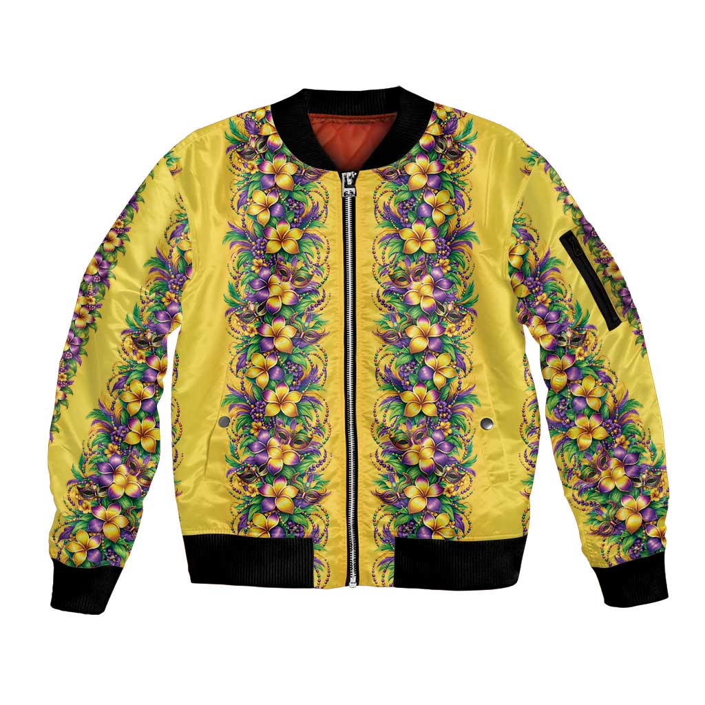 Aloha Hawaii Mardi Gras Sleeve Zip Bomber Jacket Gold Style LT05 Unisex Gold - Polynesian Pride
