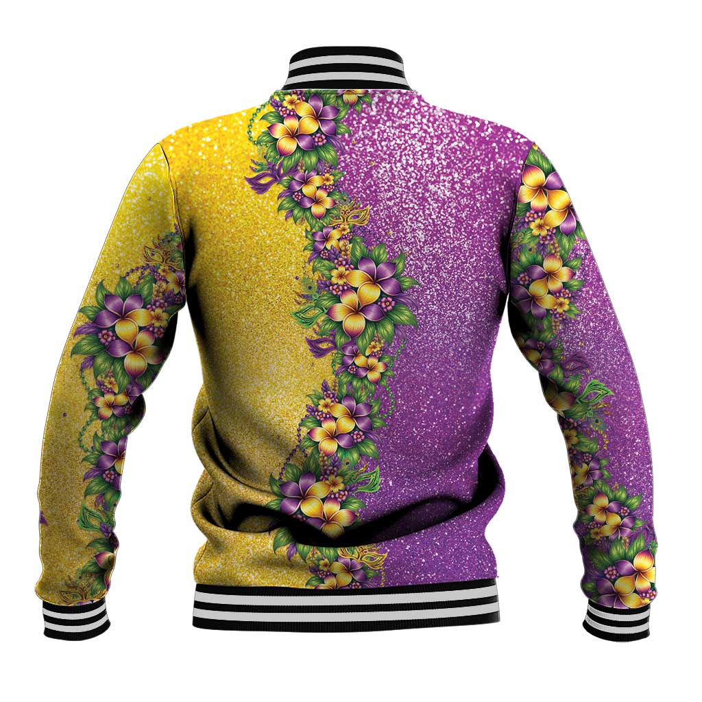 Hawaii Mardi Gras Baseball Jacket Plumeria Lei Beads Glitter Style LT05 - Polynesian Pride