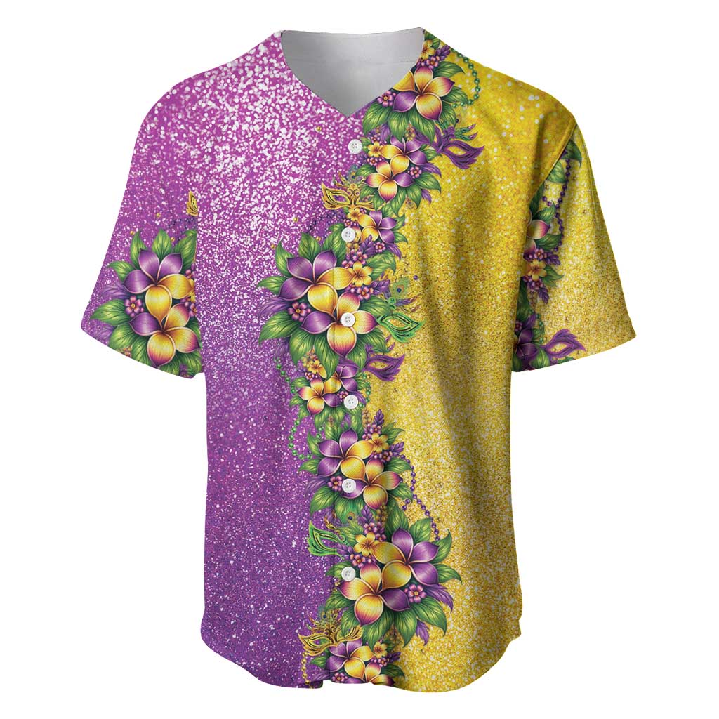 Hawaii Mardi Gras Baseball Jersey Plumeria Lei Beads Glitter Style LT05 Colorful - Polynesian Pride