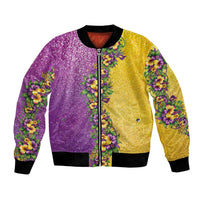 Hawaii Mardi Gras Bomber Jacket Plumeria Lei Beads Glitter Style LT05 Unisex Colorful - Polynesian Pride