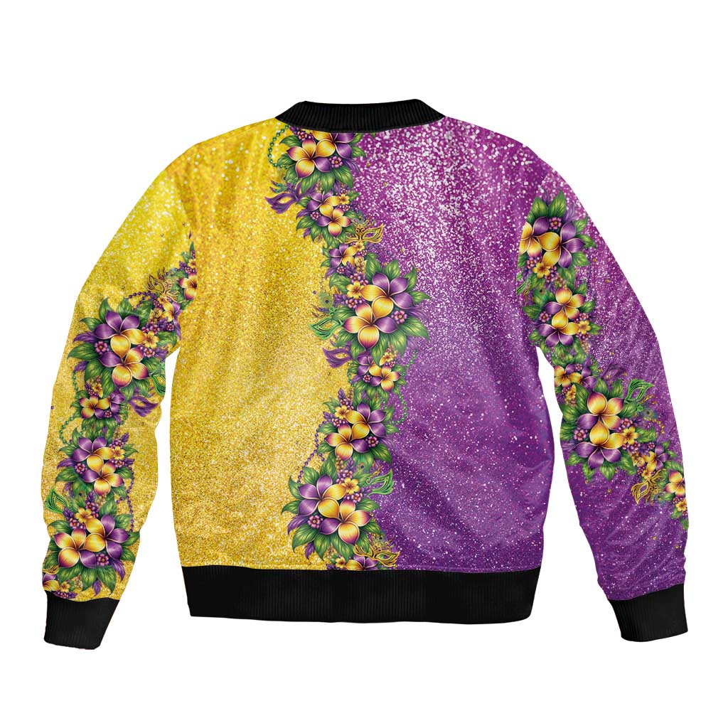 Hawaii Mardi Gras Bomber Jacket Plumeria Lei Beads Glitter Style LT05 - Polynesian Pride