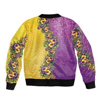 Hawaii Mardi Gras Bomber Jacket Plumeria Lei Beads Glitter Style LT05 - Polynesian Pride