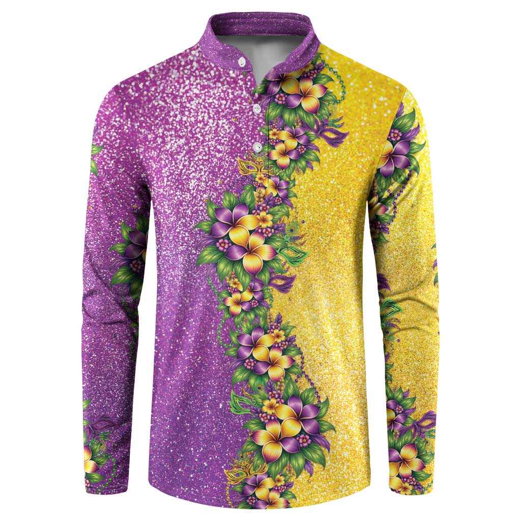 Hawaii Mardi Gras Button Sweatshirt Plumeria Lei Beads Glitter Style LT05 Colorful - Polynesian Pride