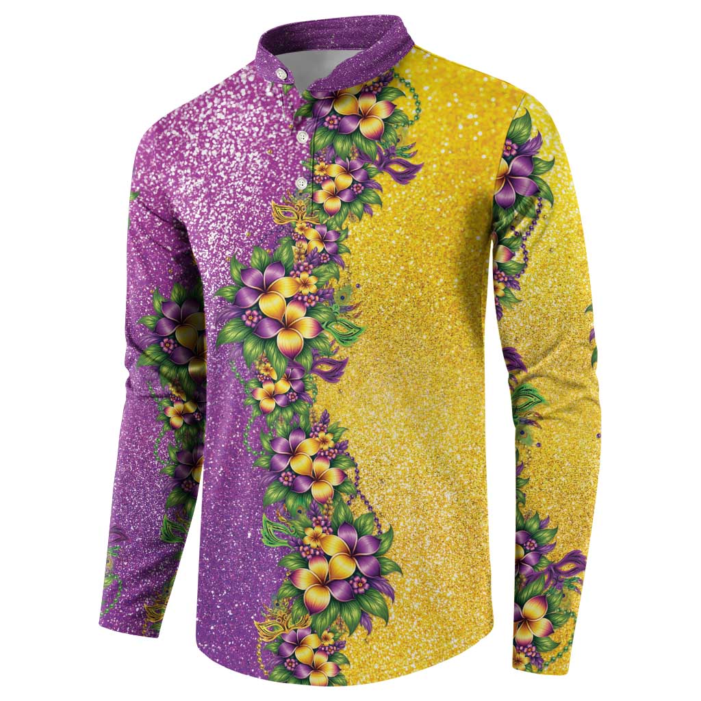 Hawaii Mardi Gras Button Sweatshirt Plumeria Lei Beads Glitter Style LT05 - Polynesian Pride