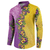 Hawaii Mardi Gras Button Sweatshirt Plumeria Lei Beads Glitter Style LT05 - Polynesian Pride