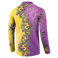 Hawaii Mardi Gras Button Sweatshirt Plumeria Lei Beads Glitter Style LT05 - Polynesian Pride