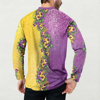 Hawaii Mardi Gras Button Sweatshirt Plumeria Lei Beads Glitter Style LT05 - Polynesian Pride