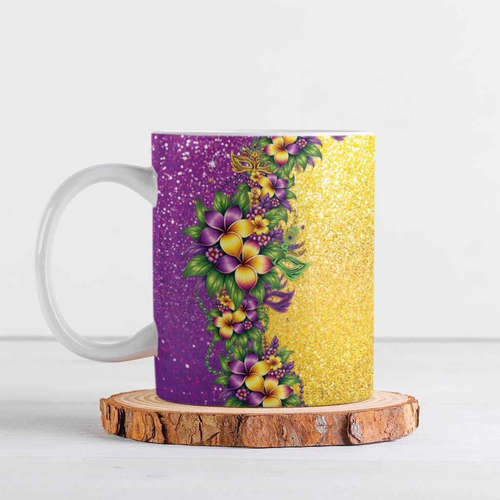 Hawaii Mardi Gras Ceramic Mug Plumeria Lei Beads Glitter Style LT05 Colorful - Polynesian Pride
