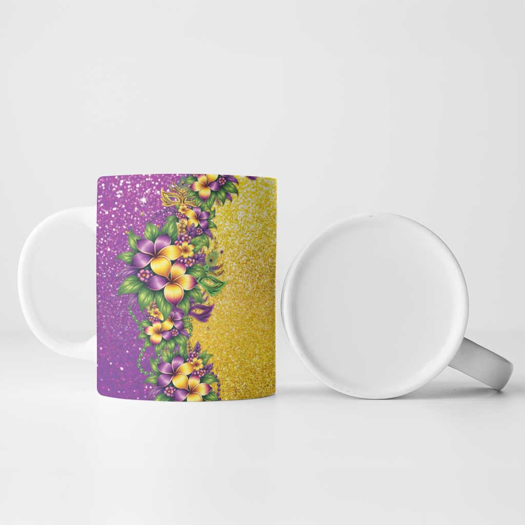 Hawaii Mardi Gras Ceramic Mug Plumeria Lei Beads Glitter Style LT05 - Polynesian Pride