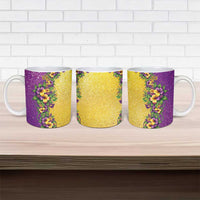 Hawaii Mardi Gras Ceramic Mug Plumeria Lei Beads Glitter Style LT05 - Polynesian Pride