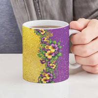 Hawaii Mardi Gras Ceramic Mug Plumeria Lei Beads Glitter Style LT05 - Polynesian Pride