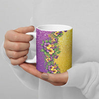Hawaii Mardi Gras Ceramic Mug Plumeria Lei Beads Glitter Style LT05 - Polynesian Pride