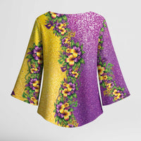 Hawaii Mardi Gras Kimono Sleeve Blouse Plumeria Lei Beads Glitter Style LT05 - Polynesian Pride