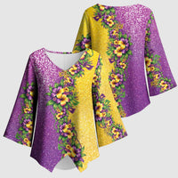 Hawaii Mardi Gras Kimono Sleeve Blouse Plumeria Lei Beads Glitter Style LT05 - Polynesian Pride