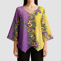 Hawaii Mardi Gras Kimono Sleeve Blouse Plumeria Lei Beads Glitter Style LT05 - Polynesian Pride