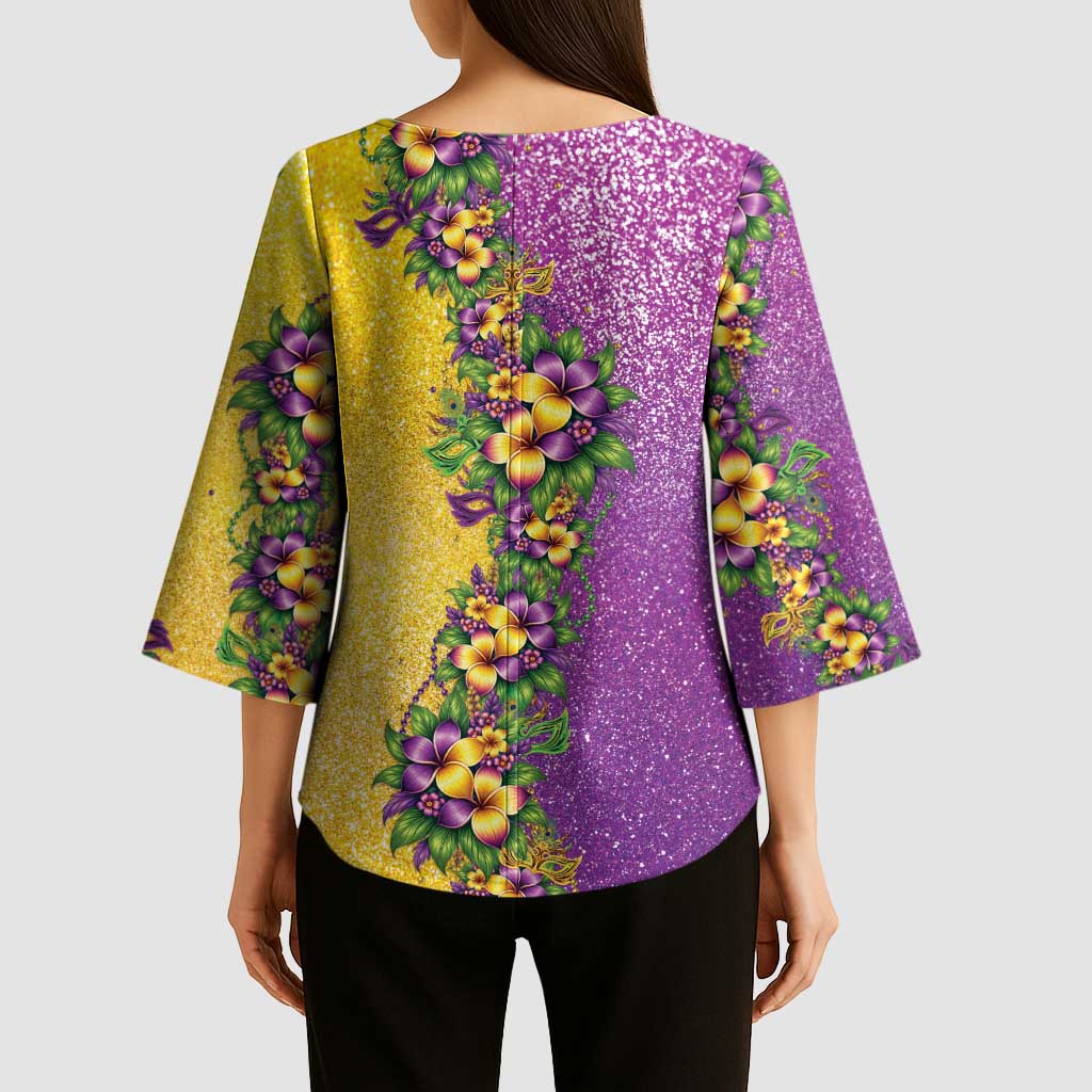Hawaii Mardi Gras Kimono Sleeve Blouse Plumeria Lei Beads Glitter Style LT05 - Polynesian Pride
