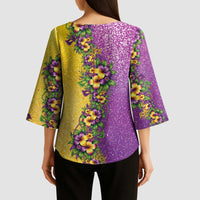 Hawaii Mardi Gras Kimono Sleeve Blouse Plumeria Lei Beads Glitter Style LT05 - Polynesian Pride