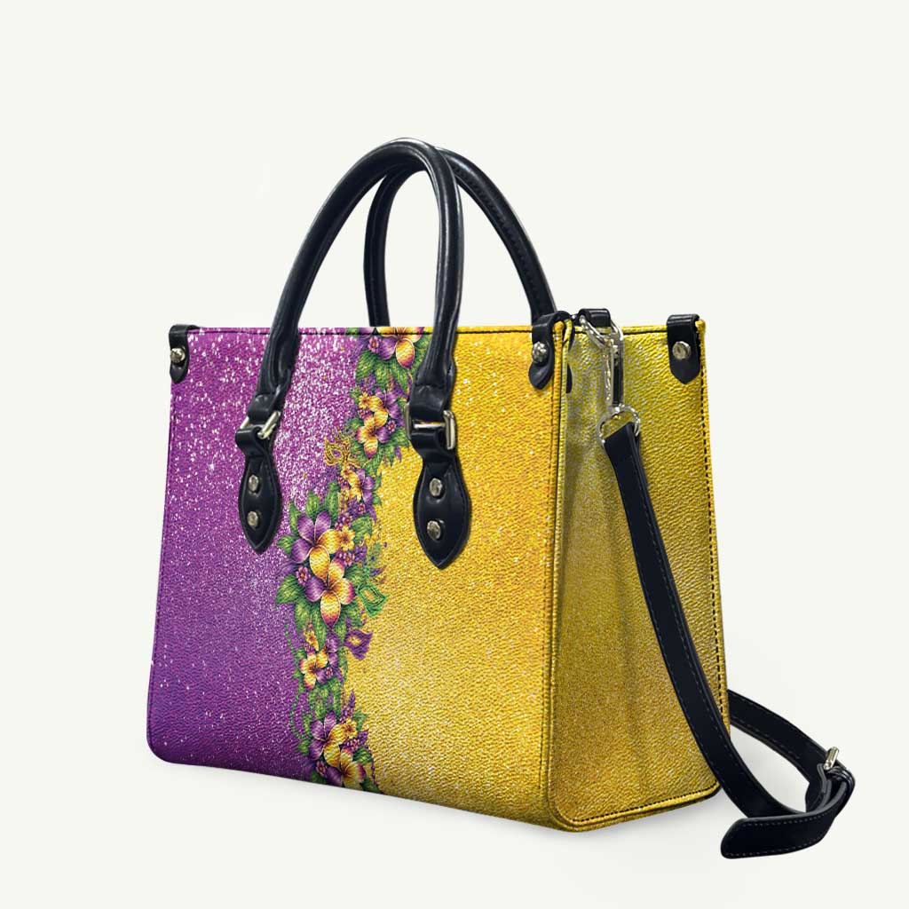 Hawaii Mardi Gras Leather Bag Plumeria Lei Beads Glitter Style LT05 Colorful - Polynesian Pride