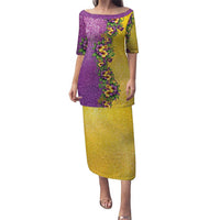 Hawaii Mardi Gras Puletasi Plumeria Lei Beads Glitter Style LT05 Long Dress Colorful - Polynesian Pride