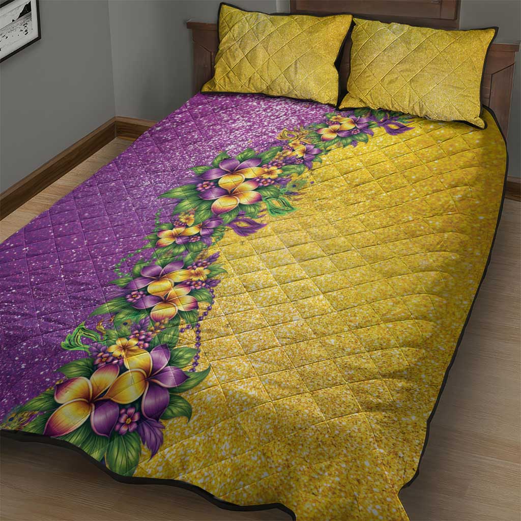 Hawaii Mardi Gras Quilt Bed Set Plumeria Lei Beads Glitter Style LT05 - Polynesian Pride