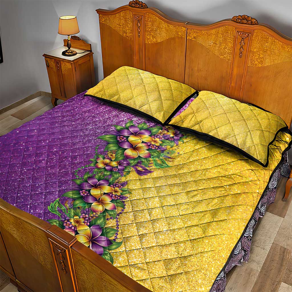 Hawaii Mardi Gras Quilt Bed Set Plumeria Lei Beads Glitter Style LT05 - Polynesian Pride