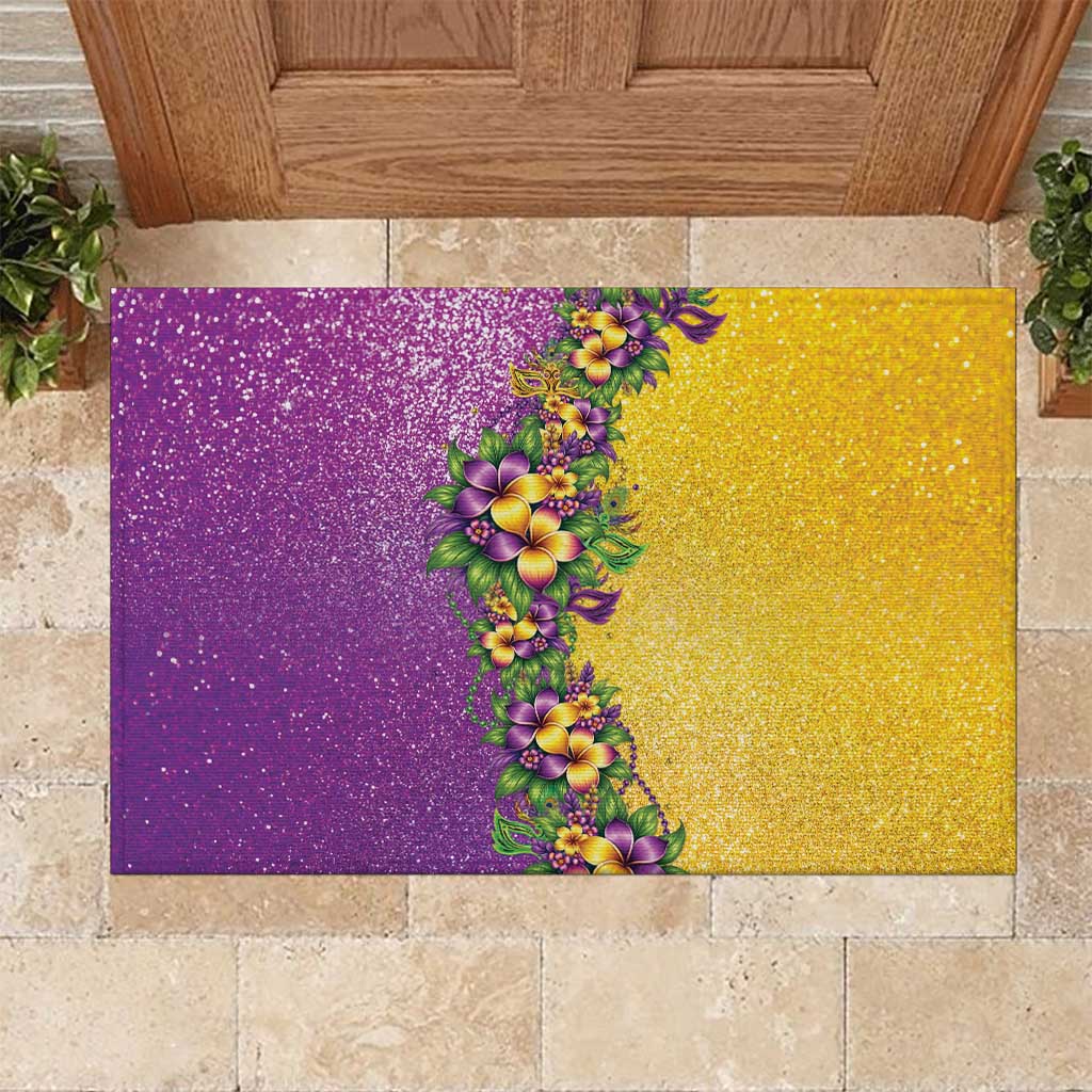 Hawaii Mardi Gras Rubber Doormat Plumeria Lei Beads Glitter Style LT05 Colorful - Polynesian Pride