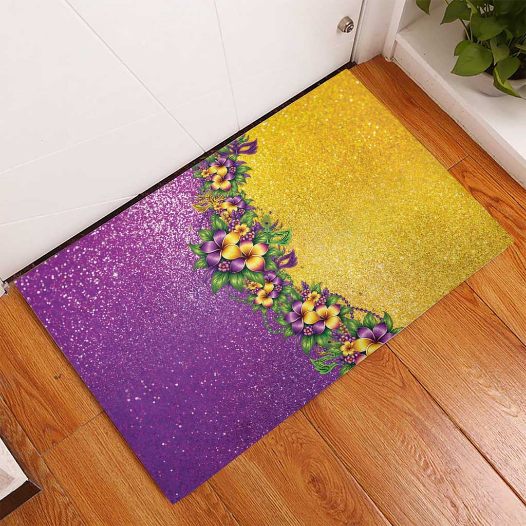 Hawaii Mardi Gras Rubber Doormat Plumeria Lei Beads Glitter Style LT05 - Polynesian Pride