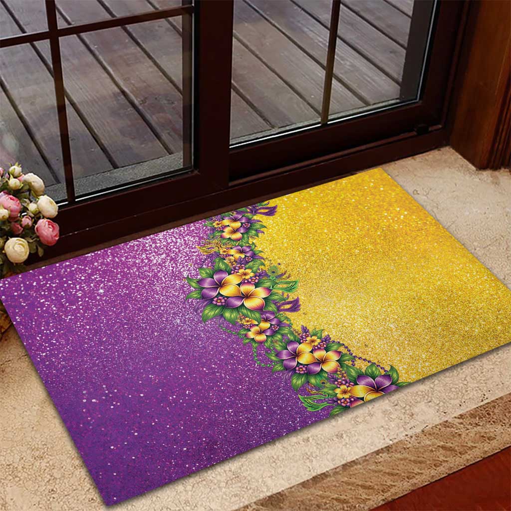 Hawaii Mardi Gras Rubber Doormat Plumeria Lei Beads Glitter Style LT05 - Polynesian Pride