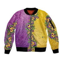 Hawaii Mardi Gras Sleeve Zip Bomber Jacket Plumeria Lei Beads Glitter Style LT05 Unisex Colorful - Polynesian Pride