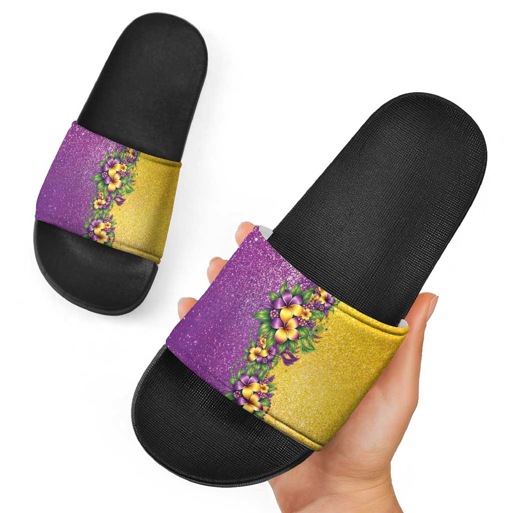 Hawaii Mardi Gras Slide Sandals Plumeria Lei Beads Glitter Style LT05 - Polynesian Pride