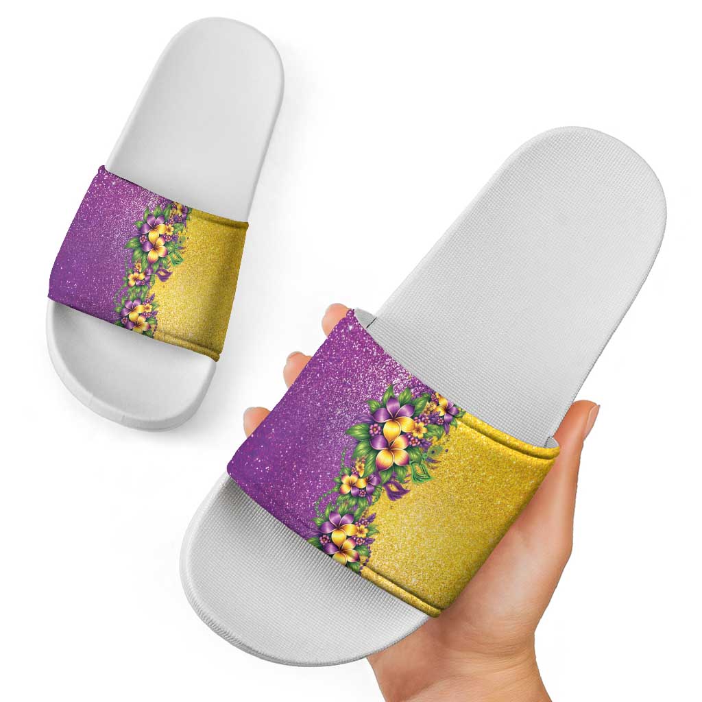 Hawaii Mardi Gras Slide Sandals Plumeria Lei Beads Glitter Style LT05 - Polynesian Pride