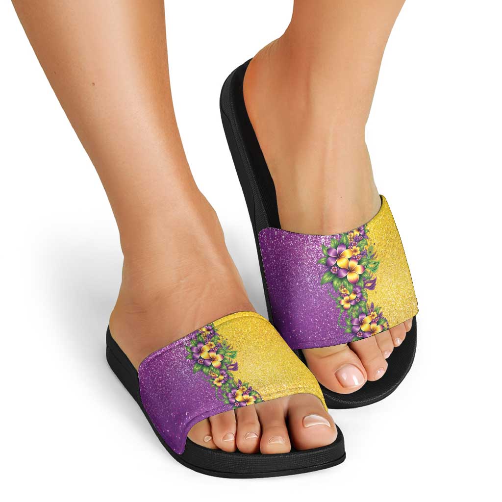 Hawaii Mardi Gras Slide Sandals Plumeria Lei Beads Glitter Style LT05 - Polynesian Pride