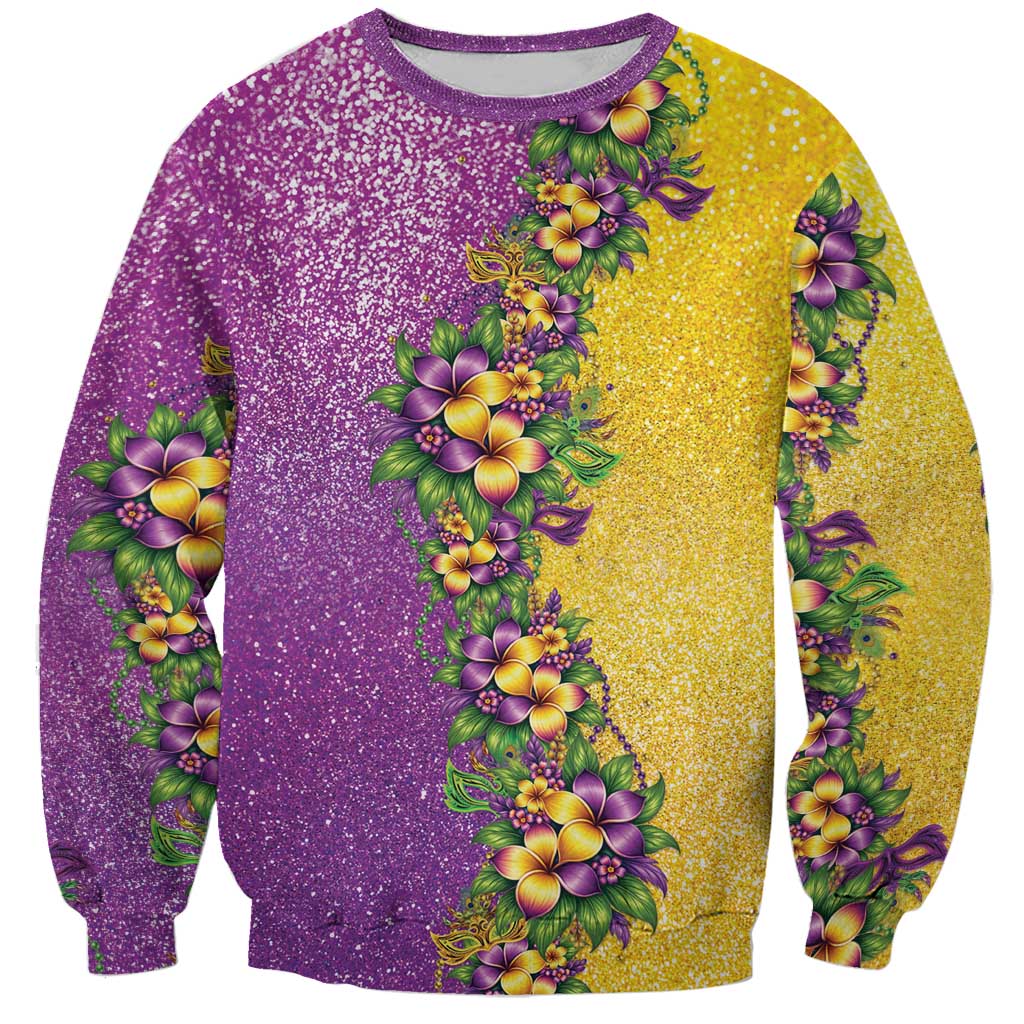 Hawaii Mardi Gras Sweatshirt Plumeria Lei Beads Glitter Style LT05 Unisex Colorful - Polynesian Pride