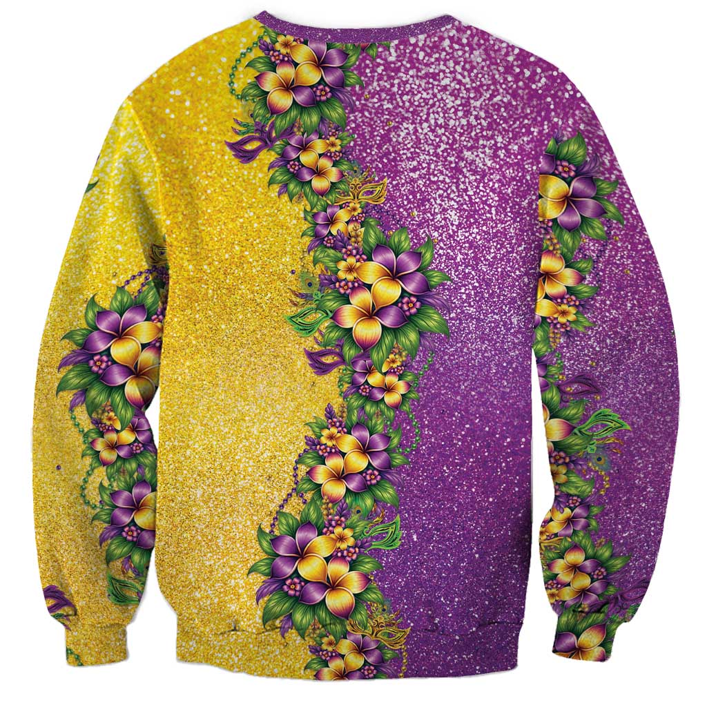 Hawaii Mardi Gras Sweatshirt Plumeria Lei Beads Glitter Style LT05 - Polynesian Pride