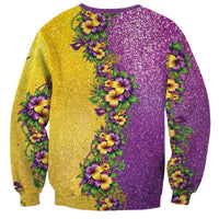 Hawaii Mardi Gras Sweatshirt Plumeria Lei Beads Glitter Style LT05 - Polynesian Pride