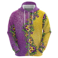 Hawaii Mardi Gras Zip Hoodie Plumeria Lei Beads Glitter Style LT05 - Polynesian Pride