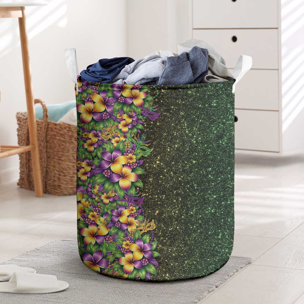 Hawaii Mardi Gras Laundry Basket Tropical Flowers Glitter Style LT05 Black - Polynesian Pride